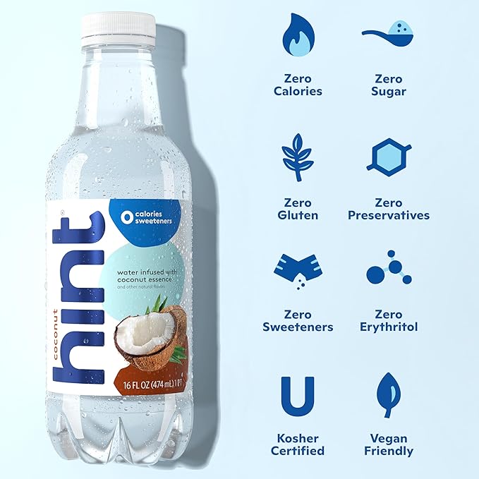 Hint Fruit-Infused Bottled Water, Coconut - Sugar Free Flavored Water with Zero Calories, Naturally Flavored, and No Artificial Sweeteners - 16 Fl Oz (Pack of 12)-FlexoryFit