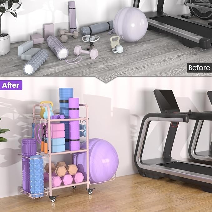 Home Gym Storage Rack Exercise Equipment Storage Organizer for Yoga Mat Dumbbells Kettlebells Foam Roller Yoga Strap & Resistance Bands, Ideal Yoga Mat Holder & Workout Equipment Organizer-FlexoryFit