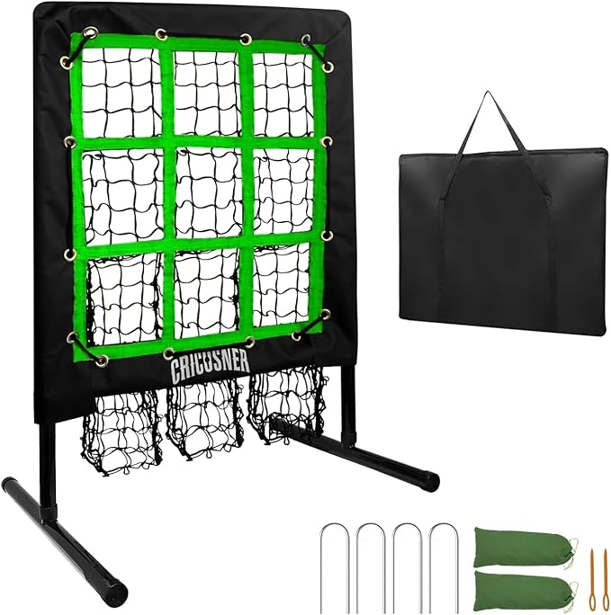 9 Hole Pitching Net, Heavy-Duty Baseball Net with Strike Zone for Pitching and Hitting, Height Adjustable Training Equipment with 9 Pocket Pitching Target for Baseball & Softball Practice-FlexoryFit