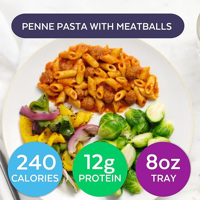 HMR Pasta Classics Entree Bundle 1 ea Penne Pasta w/Meatballs, 1 ea Rotini Chicken Alfredo, 2 ea Cheese & Basil Ravioli, and 2 ea Creamy Mac & Cheese, 7-8 oz, 6 Ready to Eat Meals-FlexoryFit