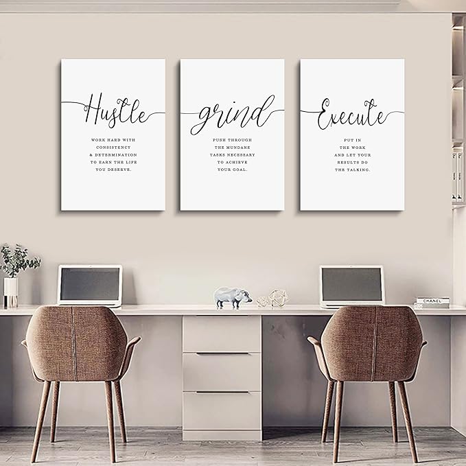 Canvas Grind Quote, Hustle Grind Execute, Inspirational Print, Office Wall Art, Large Poster, Motivational Wall Art, Office Decor Set of 3 Prints (16x24in x 3pcs)-FlexoryFit