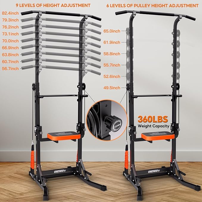 ONETWOFIT Power Tower Pull Up Bar Station Assistive Trainer, Multi-Function Adjustable Height Dip Station for Home Gym Workout, Strength Training Fitness Equipment, Pull Up Stand 360LBS