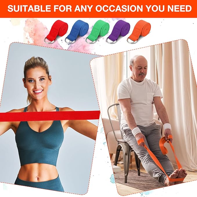 Jerify 10 Pcs Yoga Strap for Stretching Bulk 6ft Exercise Stretch Band with Metal D Ring Adjustable Pilates Non Elastic Yoga Stretch Belt for Women Men Physical Fitness Gym Workout Dance-FlexoryFit