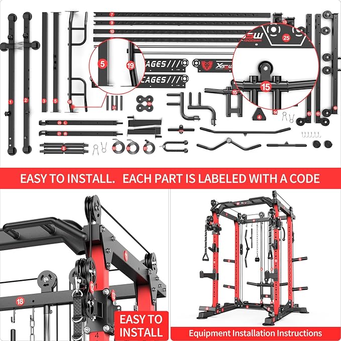 Power Cage,1600lbs Multi-Function Power Rack with Adjustable Cable Crossover System and More Training Attachment, Weight Cage for Home Gym-FlexoryFit