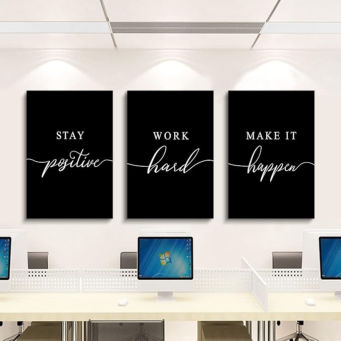 Stay Positive Letters Artwork,Framed Canvas Wall Art Positive Quote, Office Wall Art, Black Large Poster, Inspirational Prints for Boss Gift (E-3pcs,20x30inchx3pcs)-FlexoryFit