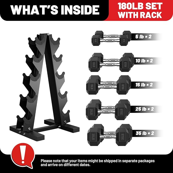 PAPABABE Hex Dumbbell Sets with Rack, 60-550lb Rubber Coated Dumbbell Weight Set and Storage Rack, Multiple Options Hand Weights for Strength Training-FlexoryFit