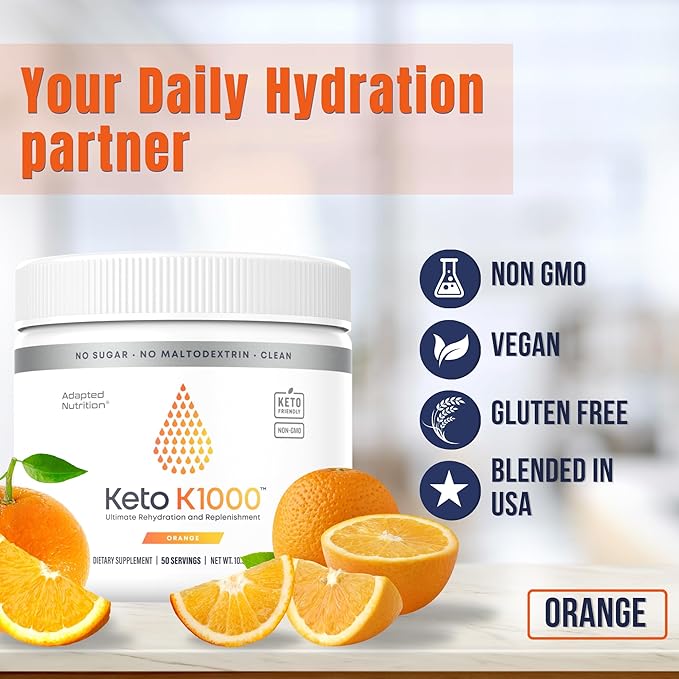 Hi-Lyte Keto K1000 Electrolyte Powder | Orange | Hydration Supplement Drink Mix | Boost Energy & Beat Leg Cramps | No Sugar, No Maltodextrin | 50 Servings-FlexoryFit