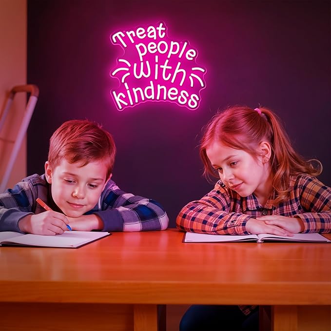 Treat People with Kindness Neon Sign,Pink Led Neon Signs for Wall Decor,Dimmable Inspiring Letter Neon Lights USB Be Kind Light Up Signs for Bedroom Classroom Kids Room,Gift for Boys Girls