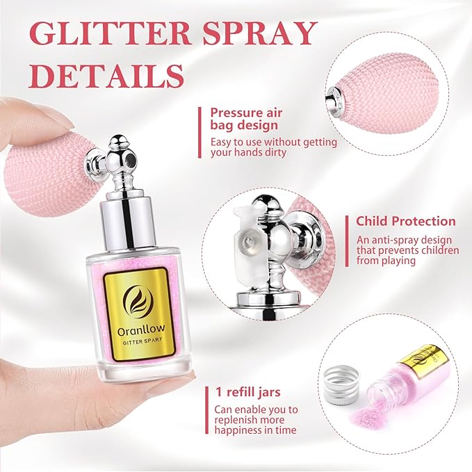 Holographic Body Glitter Spray - Shimmering Hair, Face & Body Sparkle for Festivals, Clothes, Nail Art Crafts Design & Special Events Makeup (Light Pink)-FlexoryFit