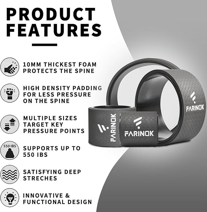 Yoga Wheel for Back Pain Relief, Back Roller Wheel with Extra Cushion, Wider & Thickest Foam, Stretches and Strengthens Core Muscles-FlexoryFit