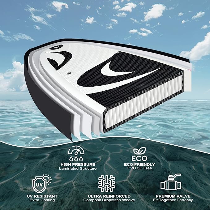 Inflatable Stand Up Paddle Board 10โx30โโ- Ultra-Light SUP with Backpack, Pump, Paddle, Coil Leash, 3 Fins, Repair Kit, Stable Design, Non-Slip EVA Deck for Adults & Youth