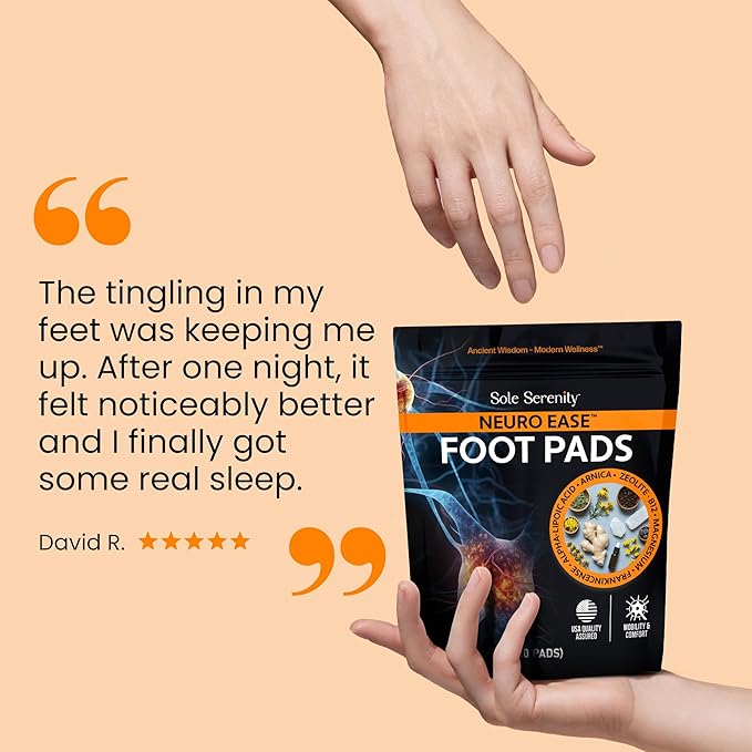 Sole Serenity NeuroEase Foot Pads for Occasional Nerve Discomfort in Hands and Feet - B12, Alpha Lipoic Acid, Magnesium, Frankincense and Zeolite for Relaxation, Back, Hand, Leg and Foot Comfort