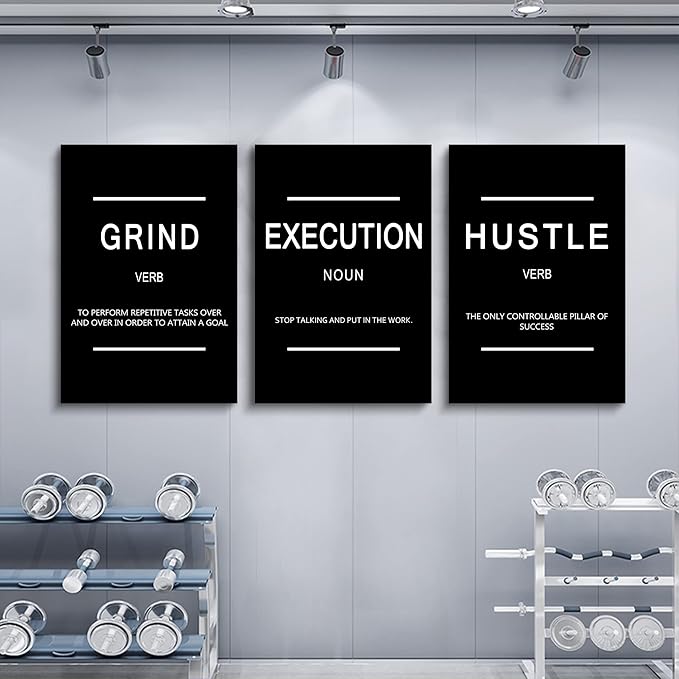 Framed Canvas Wall Art Success Quote, Office Wall Art, Black Large Poster, Positive Motivational Set of 3 Prints, Execute Failure Definition, Inspirational Print (B-3pcs,20x30inchx3pcs)-FlexoryFit