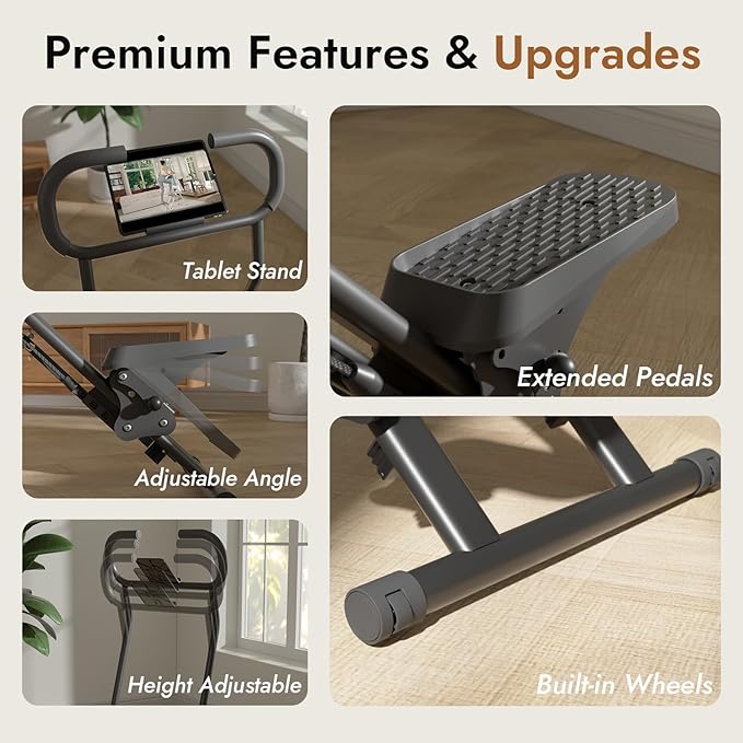 Stair Stepper with Adjustable Resistance - Stair Climber for Home Gym, Folding Cardio Machine with Extended Step Range, Adjustable Handlebar & Pedals, Tablet Holder by MACYO
