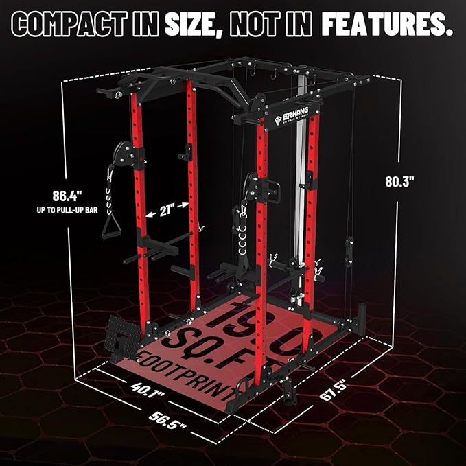 Mikolo Power Cage, Power Rack with Cable Crossover System, 1500LBS Squat Rack with LAT Pull Down System, Workout Cage with Pulley System for Fitness Home Gym-FlexoryFit