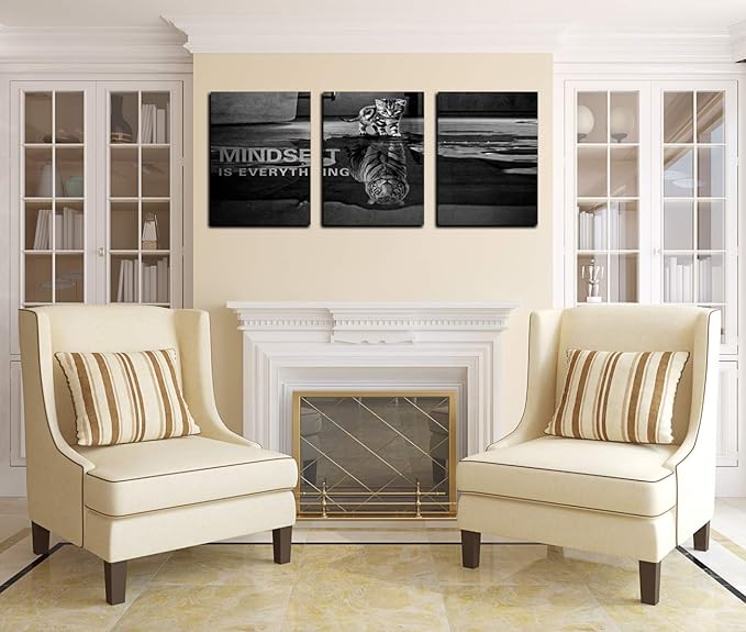 Yetaryy Inspirational Canvas Wall Art Large 3 Pieces Motivational Wall Art Picture Mindset is Everything Wooden Framed Artwork Entrepreneur Quotes Inspiration Wall Decor Painting Picture Wall Ar Hang,-FlexoryFit