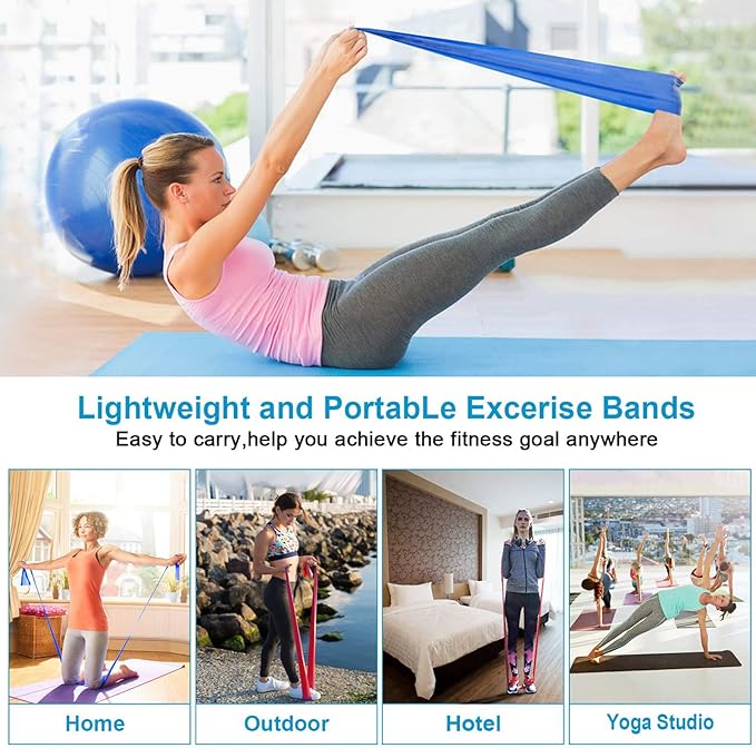 Resistance Bands Set, 3 Pack Professional Latex Elastic Bands for Home or Gym Upper & Lower Body Exercise, Physical Therapy, Strength Training, Yoga, Pilates, Rehab, Blue & Purple & Pink-FlexoryFit