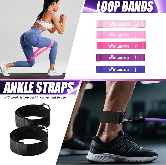 WHATAFIT Resistance Bands, Exercise Bands,Resistance Bands for Working Out, Work Out Bands with Handles for Men and Women Fitness, Strength Training Home Gym Equipment-FlexoryFit