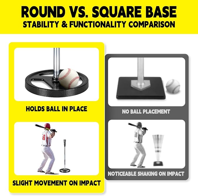 Portable Batting Tee for Baseball/Softball - Adjustable Height 24" to 46", 25" to 37", Baseball Practice Training Hand-Rolled Flexible Rubber Top & Heavy Duty Base for T-Ball, Youth & Adults