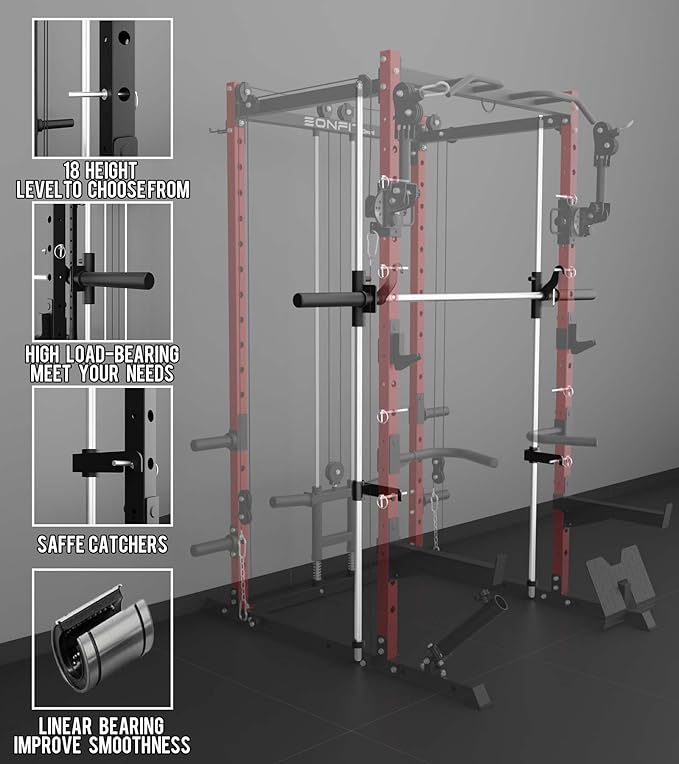 Eonfit E3 Smith Machine with 360°Rotating Arm for Home Gym Equipment, Multi-Function Power Cage Squat Rack with Cable Crossover LAT Pulldown Pulley System All in One-FlexoryFit