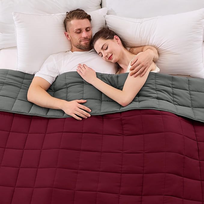 King Size Weighted Blanket for Adults (30 lbs, 80โ x 87โ, Red Grey) Cooling Heavy Blanket for Sleeping Perfect for 290-310 lbs, Breathable Blanket for Adults & Couple All Season, Machine Washable