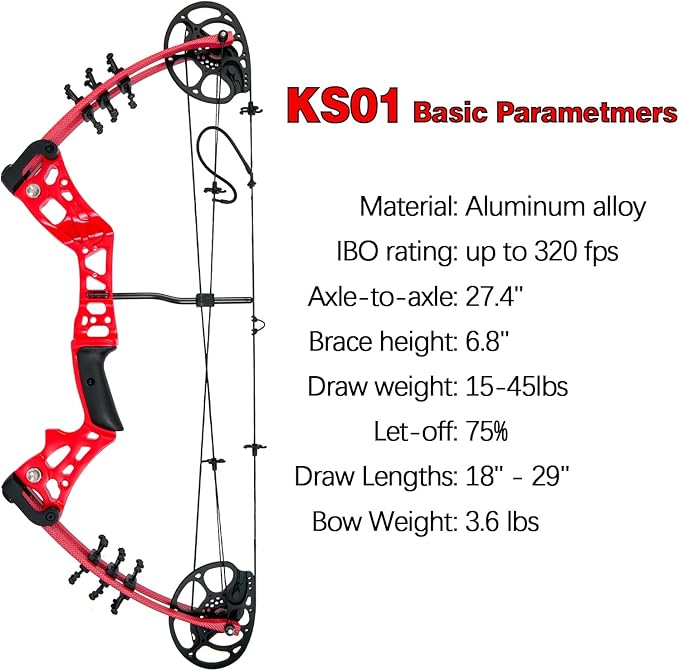 Youth Compound Bow Set 15-45 Lbs for Teens and Beginner, Package with Archery Hunting Equipment, Max Speed 260fps, Adjustable, Right Hand