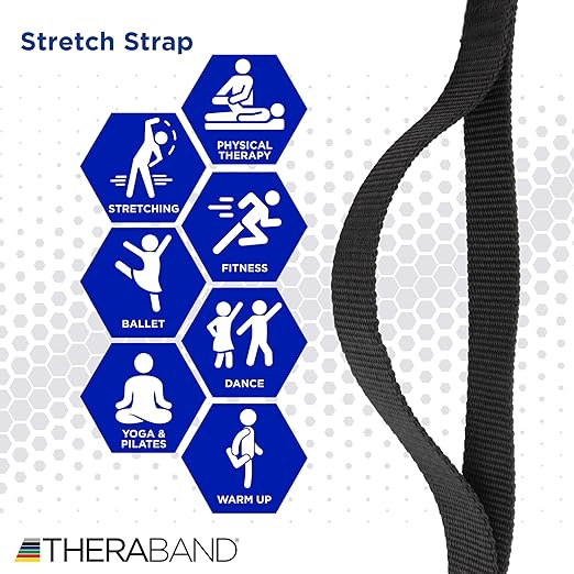 THERABAND Stretch Strap with Loops to Increase Flexibility, Dynamic Stretching Tool for Athletes Including Dancers, Cheerleaders, Gymnasts, Runners, Pilates and Yoga Elastic Stretch Out Band-FlexoryFit