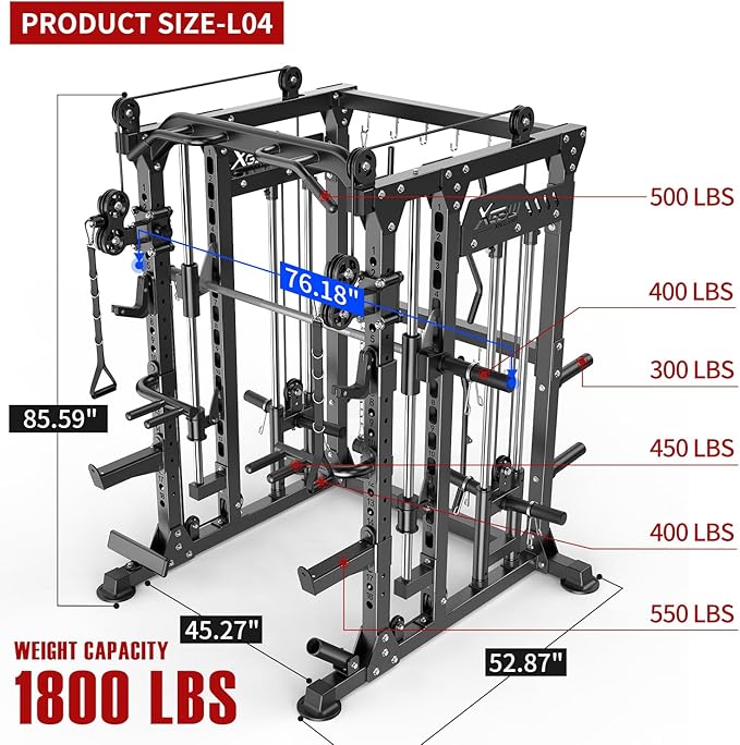 Power Cage,1600lbs Multi-Function Power Rack with Adjustable Cable Crossover System and More Training Attachment, Weight Cage for Home Gym-FlexoryFit