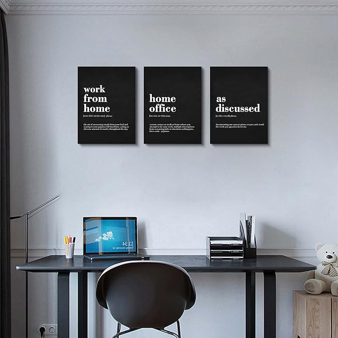 Framed Office Decor Canvas Wall Art Positive Quote - Office Black Large Wall Art, Quotes Poster, Positive Motivational Artwork Set of 3 Prints, Inspirational Wall Art Painting-FlexoryFit