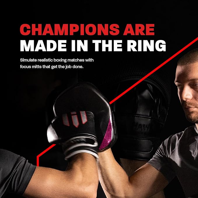 Hawk Sports Punching Mitts for Men, Women, & Kids, Leather Focus Mitts for Martial Arts & Boxing Training, Curved Punch Mitts for Karate, Kickboxing, Krav MAGA, Muay Thai & Taekwondo