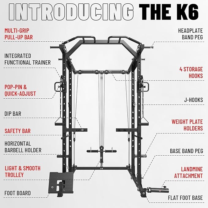 Mikolo Power Cage, Power Rack with Cable Crossover System, 1500LBS Squat Rack with LAT Pull Down System, Workout Cage with Pulley System for Fitness Home Gym-FlexoryFit