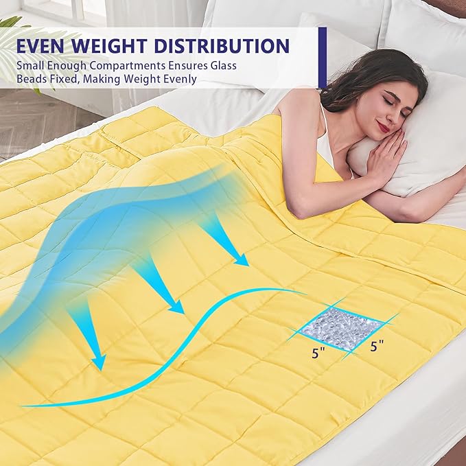 King Size Weighted Blanket for Adults (20 lbs, 80โ x 87โ, Yellow) Cooling Heavy Blanket for Sleeping Perfect for 190-210 lbs, Breathable Blanket for Adults & Couple All Season, Machine Washable