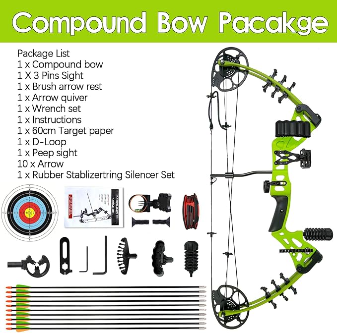 Youth Compound Bow Set 15-45 Lbs for Teens and Beginner, Package with Archery Hunting Equipment, Max Speed 260fps, Adjustable, Right Hand