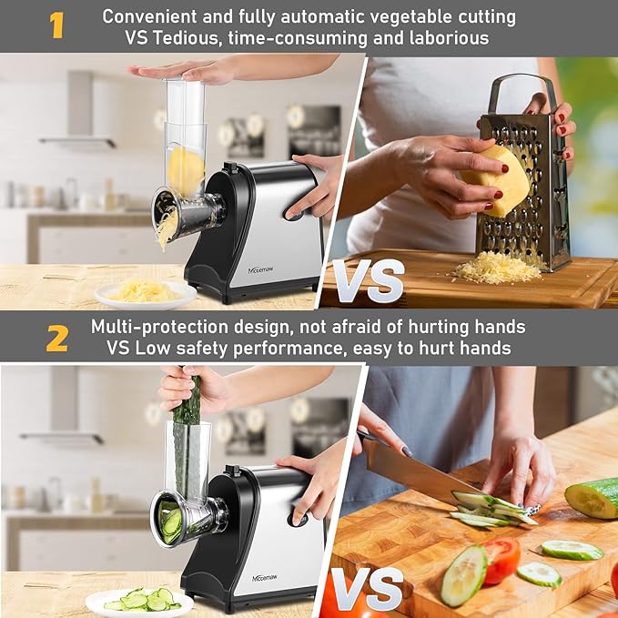 Homdox 250W Electric Cheese Grater, Electric Slicer Shredder, Salad Maker Electric Grater Electric Cheese Grater/Shredder with 5 Free Attachments, Ivory-FlexoryFit