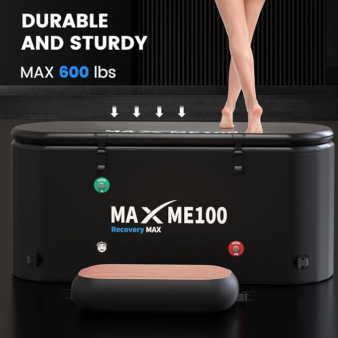 MAXME100® Cold Plunge Tub, Ice Bath Tub, XXXL Cold Plunge With Non-Slip Step, Upgraded HSBMF Material, Dual- Action Pump, Water Chiller Compatible, Portable, Inflatable, Outdoor, Indoor, Athletes