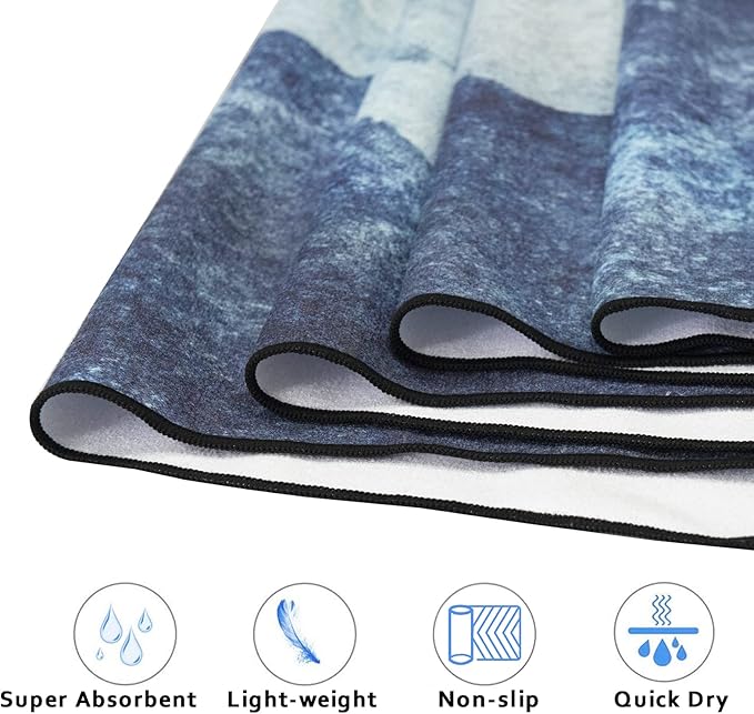 QiyI Yoga Mat Towel with Corner Pockets, Non Slip Sweat Absorbent Hot Yoga Towels, Soft Yoga Blankets with Travel Bag, Skidless Mat Cover for Workout, Gym, Fitness - 70"x26", Watercolor Mountain-FlexoryFit
