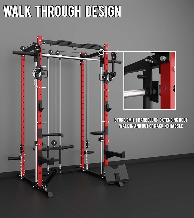 Eonfit E3 Smith Machine with 360°Rotating Arm for Home Gym Equipment, Multi-Function Power Cage Squat Rack with Cable Crossover LAT Pulldown Pulley System All in One-FlexoryFit