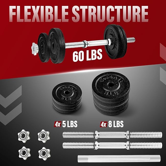 Yes4All Old School Adjustable Dumbbell Set with Weight Plates, Star Lock Collars/Connector, 40lbs to 200lbs Adjustable Weight Plates Set-FlexoryFit
