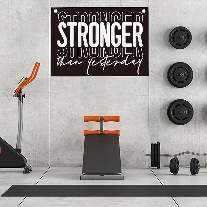 Stronger Than Yesterday Gym Motivational Wall Art Banner College Dorm Posters Gifts for Guys Men Women Gym Flag Decor for Home Gym Bedroom Workout Room 30x20 Inchs