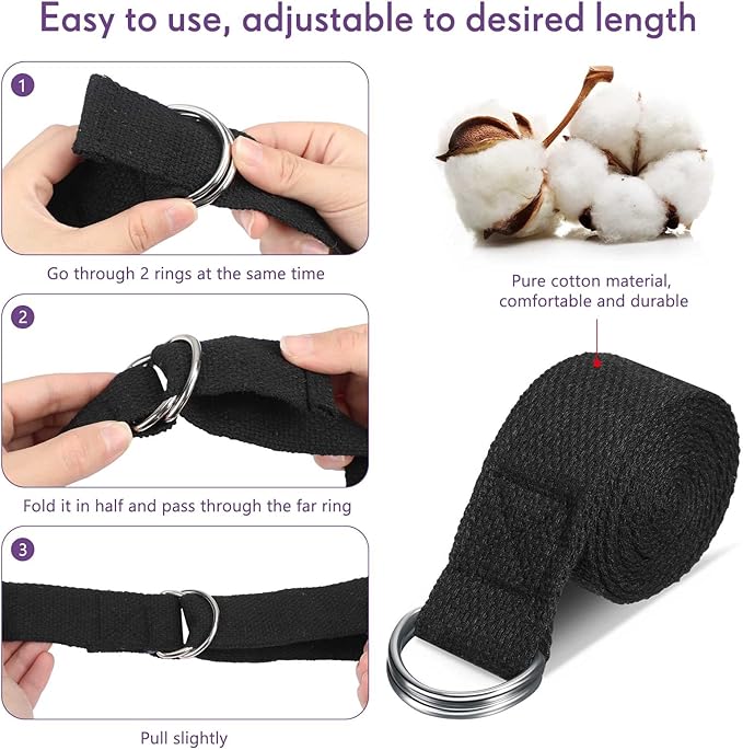 Jerify 10 Pcs Yoga Strap for Stretching Bulk 6ft Exercise Stretch Band with Metal D Ring Adjustable Pilates Non Elastic Yoga Stretch Belt for Women Men Physical Fitness Gym Workout Dance-FlexoryFit