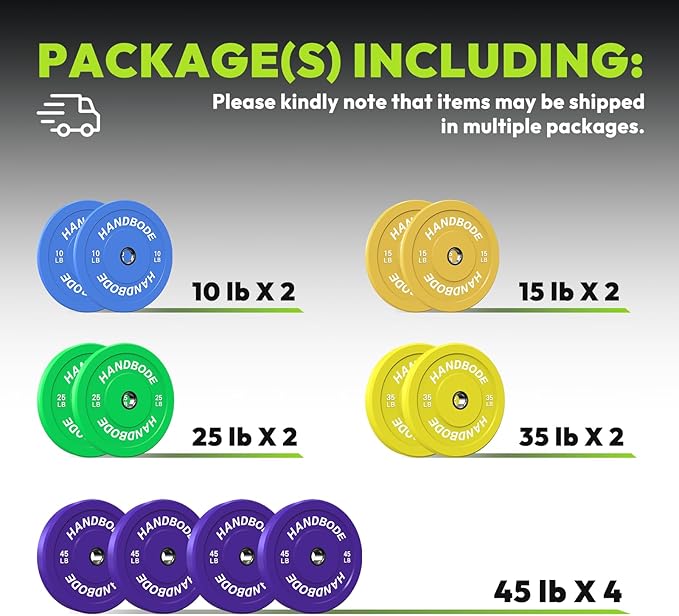 Colored Bumper Weight Plates Olympic Weight Plate Set 2-Inch, 10/15/20/25/35/45/55 lb Barbell Weight Plates Set for Home Gym, Rubber Strength Training Weights Plates for Weight Lifting