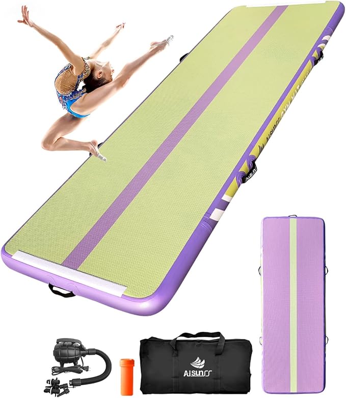 Inflatable Air Gymnastics Mat Training Mats with Air Pump 4/8 inches Thickness Gymnastics Tracks for Home Use/Tumble/Gym/Training/Cheerleading/Yoga/Beach/Park/Water-FlexoryFit