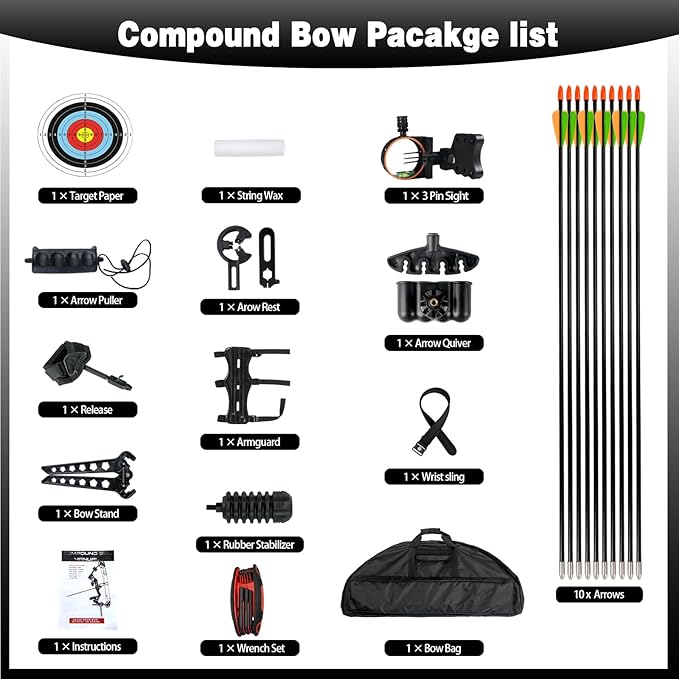 Youth Compound Bow Set 15-45 Lbs for Teens and Beginner, Package with Archery Hunting Equipment, Max Speed 260fps, Adjustable, Right Hand