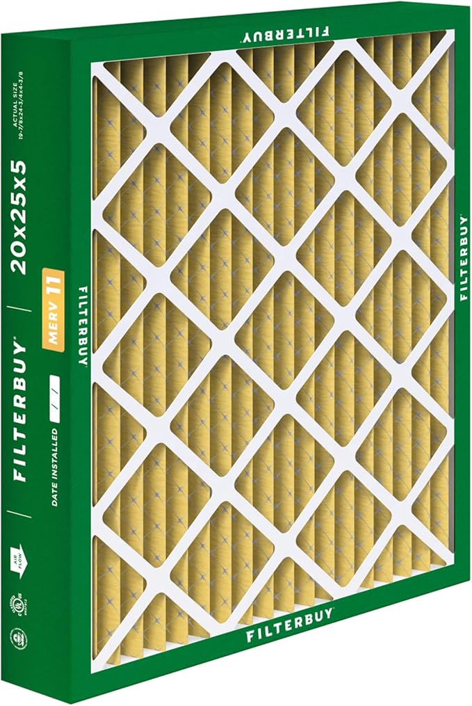 Filterbuy 20x25x5 Air Filter MERV 11 (MPR 1200) Allergen Defense (3-Pack), Pleated HVAC AC Furnace Filters for Honeywell FC100A1037, Lennox X6673, Carrier, & More (Actual Size: 19.88 x 24.75 x 4.38)