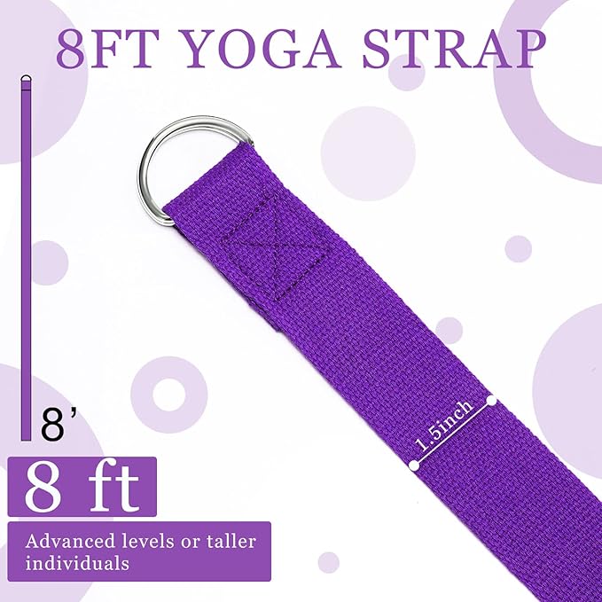 6 Pcs Yoga Strap for Stretching 8 Ft Yoga Exercise Adjustable Straps Bands with Safe Adjustable D Ring Buckle for Pilates Gym Workouts Fitness Improves Sitting Posture-FlexoryFit