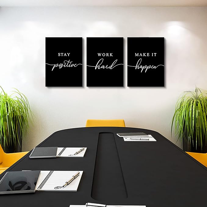 Framed Canvas Wall Art - Motivational Quote Set of 3 Prints, Stay Positive & Inspirational Office Wall Decor (E-3pcs, 12x16in x3pcs)-FlexoryFit