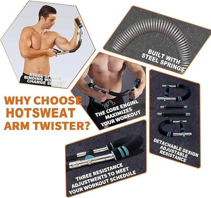 HOTSWEAT Twister Arm Exerciser Chest Workout,Portable Power Twister Bar,Muscular Strength Enhancer,Thigh Master Trainer Men,At Home Fitness Equipment-FlexoryFit