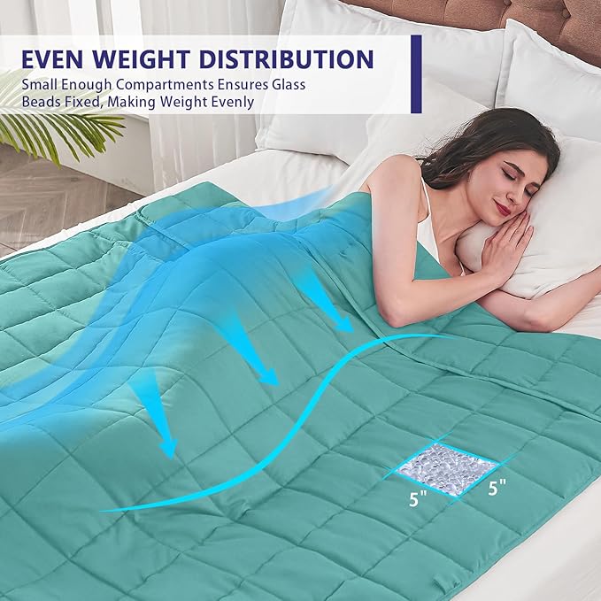 yescool Weighted Blanket for Adults (20 lbs, 60โ x 80โ, Teal) Cooling Heavy Blanket for Sleeping Perfect for 190-210 lbs, Queen Size Breathable Blanket with Premium Glass Bead, Machine Washable