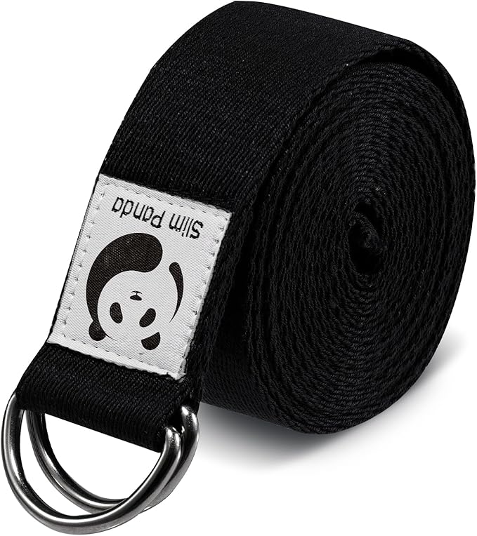 Slim Panda Yoga Strap for Stretching,Cotton Yoga Strap with Adjustable D-Ring Buckle,Non-Elastic Yoga Belt for Pilates,Gym Workouts,Physical Therapy,Improve Flexibility-FlexoryFit