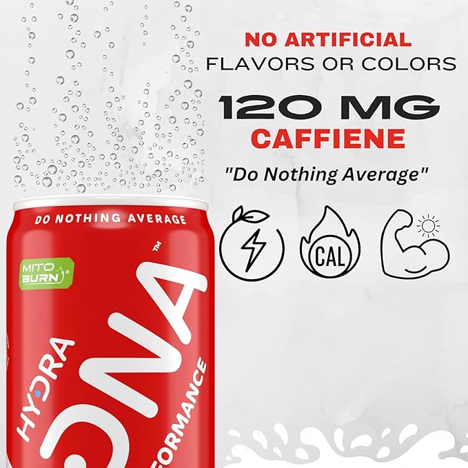 HYDRADNA- Clean Performance Drink, Zero Sugar | For Natural Fuel, Alertness, Boost, Stamina,120 mg Organic Caffeine, Natural Flavors, Zero Sucralose, Clean Ingredients (12 Pack) (12 Pack, Fruit Punch)-FlexoryFit
